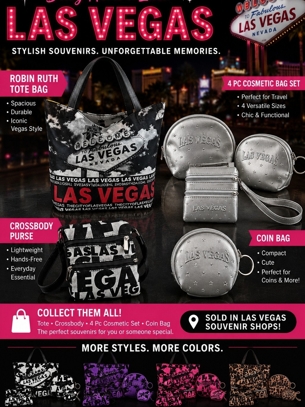 Robin Ruth Black, Red & Silver Las Vegas Graphic Tote